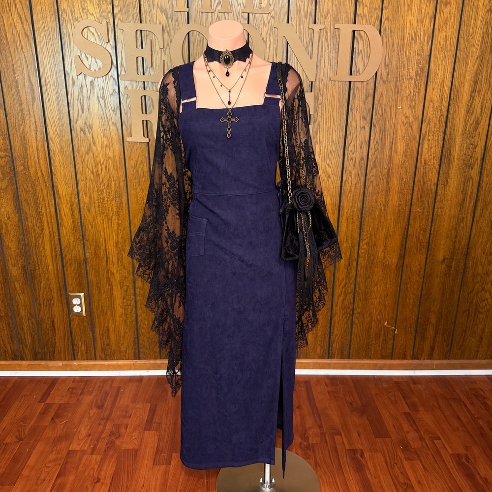 Whimsigoth Purple Faux Suede Overall Maxi Dress Eric Charles Womens M 90s Witchy